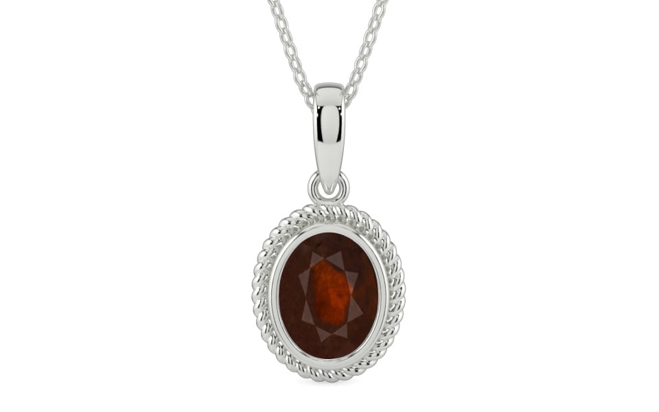 Sterling Silver Hessonite Garnet Pendant Fine Quality (P7)