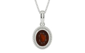 Sterling Silver Hessonite Garnet Pendant Fine Quality (P7)