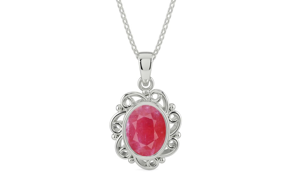 Sterling Silver Ruby Pendant Fine Quality (P5)