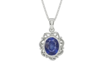 Sterling Silver Thailand Blue Sapphire Pendant Fine Quality (P5)