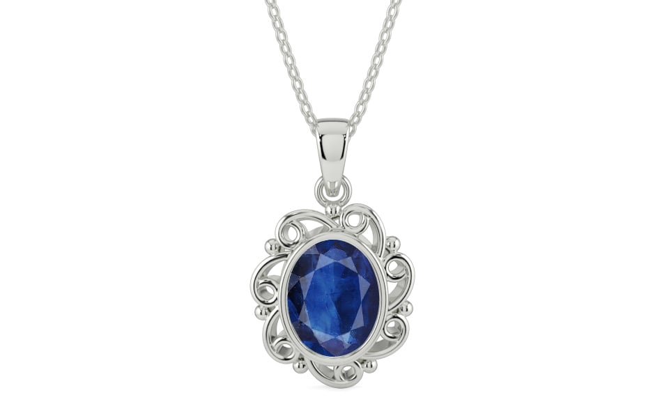 Sterling Silver Thailand Blue Sapphire Pendant Limited Quality (P5)
