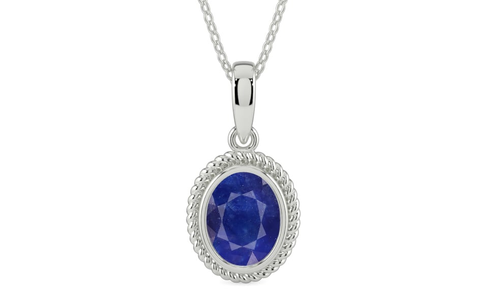 Sterling Silver Thailand Blue Sapphire Pendant Prime Quality (P7)