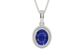 Sterling Silver Thailand Blue Sapphire Pendant Prime Quality (P7)