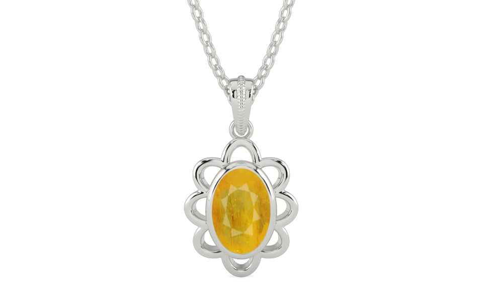 Sterling Silver Thailand Yellow Sapphire Pendant Fine Quality (P3)