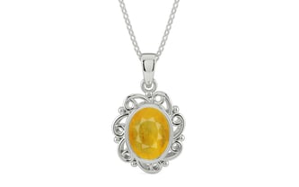 Sterling Silver Thailand Yellow Sapphire Pendant Fine Quality (P5)