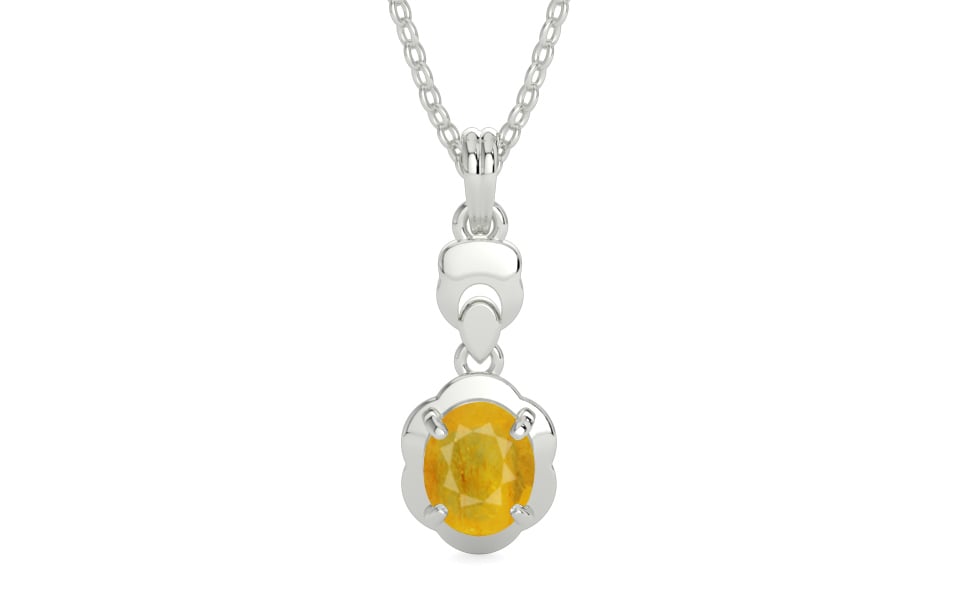 Sterling Silver Thailand Yellow Sapphire Pendant Fine Quality (P6)