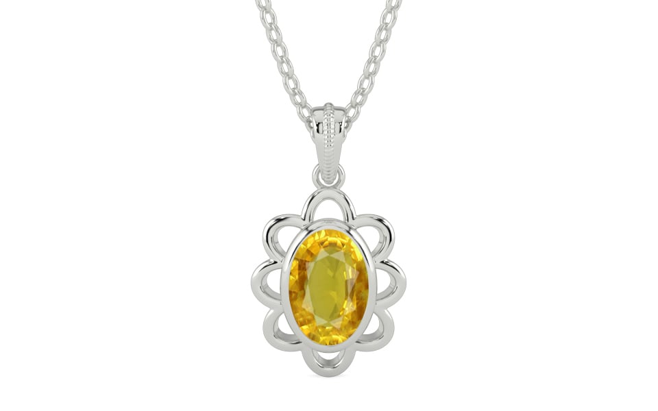 Sterling Silver Thailand Yellow Sapphire Pendant Rare Quality (P3)