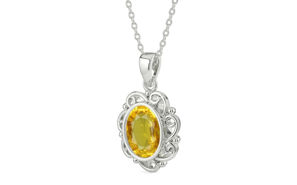 Sterling Silver Thailand Yellow Sapphire Pendant Rare Quality (P5)