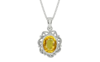 Sterling Silver Thailand Yellow Sapphire Pendant Rare Quality (P5)
