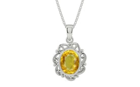 Sterling Silver Thailand Yellow Sapphire Pendant Rare Quality (P5)