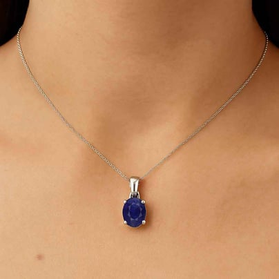Stunning Sterling Silver Blue Sapphire Stone Pendant