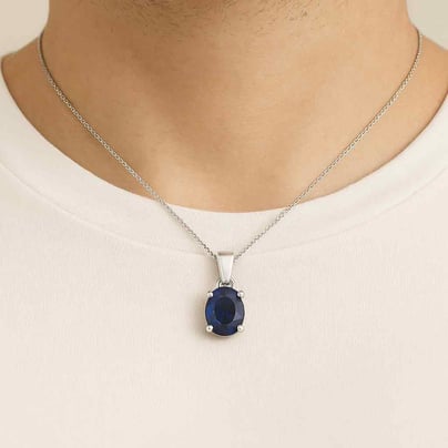 Stunning Sterling Silver Blue Sapphire Stone Pendant