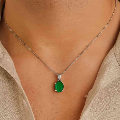 Stunning Sterling Silver Emerald Stone Pendant
