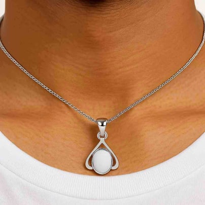 Stunning Sterling Silver Opal Stone Pendant