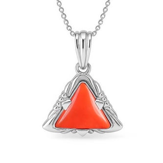 Stunning Sterling Silver Triangle Red Coral Stone Pendant