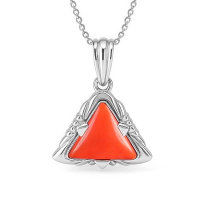 Stunning Sterling Silver Triangle Red Coral Stone Pendant