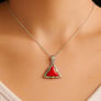 Stunning Sterling Silver Triangle Red Coral Stone Pendant