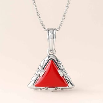 Stunning Sterling Silver Triangle Red Coral Stone Pendant