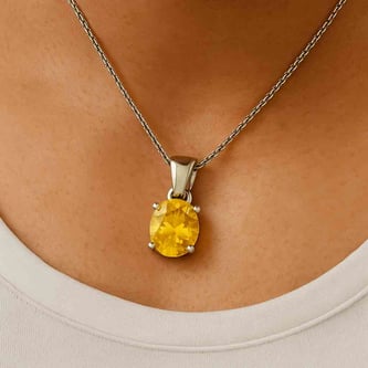 Stunning Sterling Silver Yellow Sapphire Stone Pendant