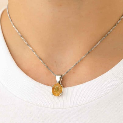Stunning Sterling Silver Yellow Sapphire Stone Pendant