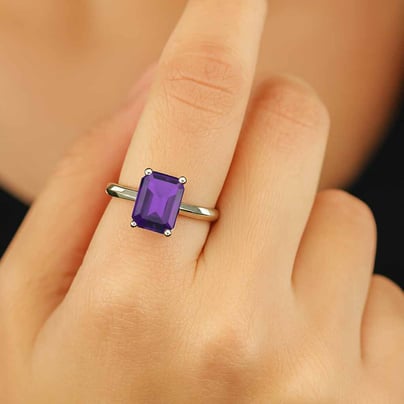 Stylish 925 Sterling Silver Amethyst Gemstone Ring For Female