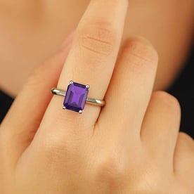 Stylish 925 Sterling Silver Amethyst Gemstone Ring For Female