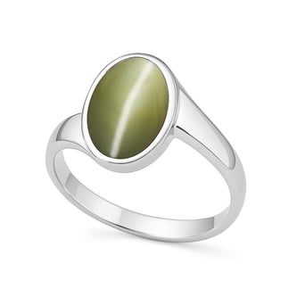 Stylish 925 Sterling Silver Cat's Eye Gemstone Ring For Female