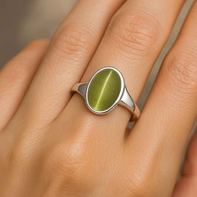 Stylish 925 Sterling Silver Cat's Eye Gemstone Ring For Female