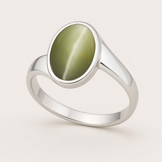 Stylish 925 Sterling Silver Cat's Eye Gemstone Ring For Female