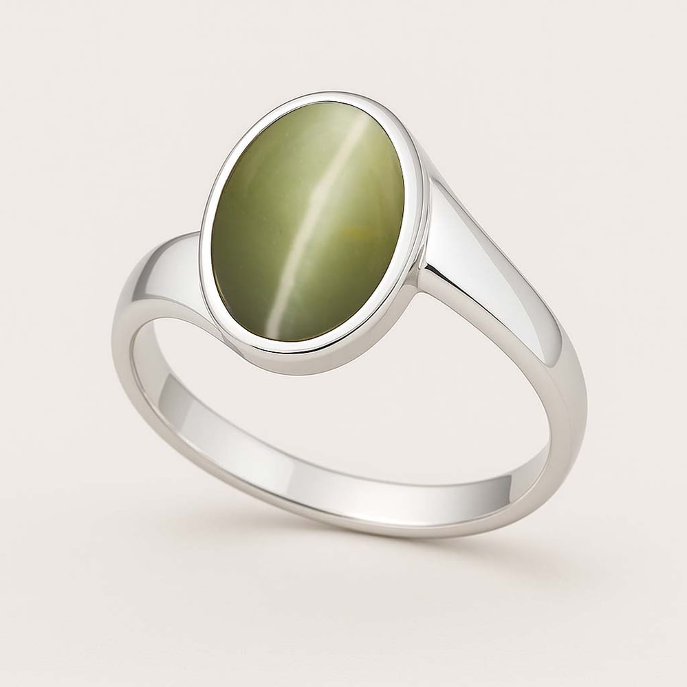 Stylish 925 Sterling Silver Cat's Eye Gemstone Ring For Female