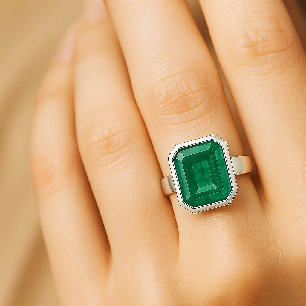 Stylish 925 Sterling Silver Emerald Gemstone Ring For Female