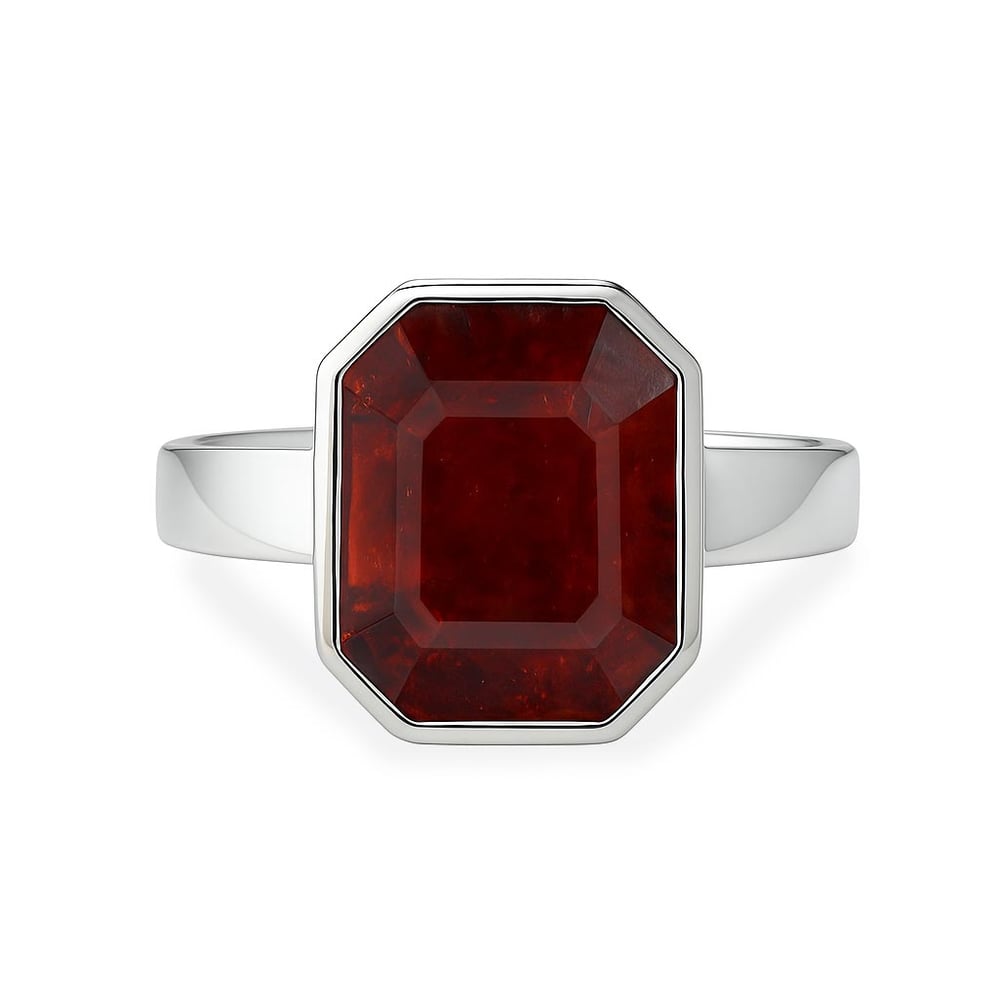 Stylish 925 Sterling Silver Hessonite Gomed Gemstone Ring For Female