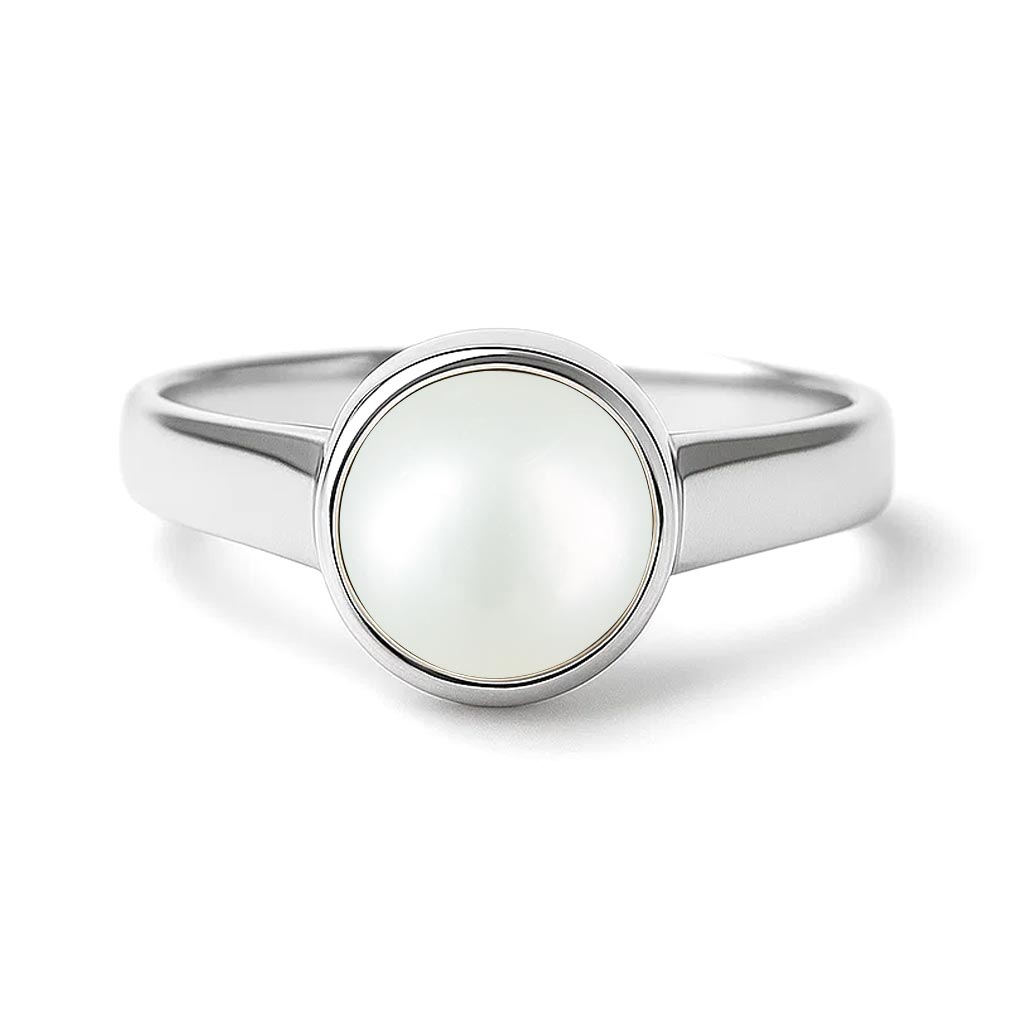 Stylish 925 Sterling Silver Pearl Gemstone Ring For Female
