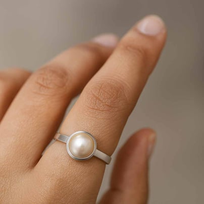 Stylish 925 Sterling Silver Pearl Gemstone Ring For Female