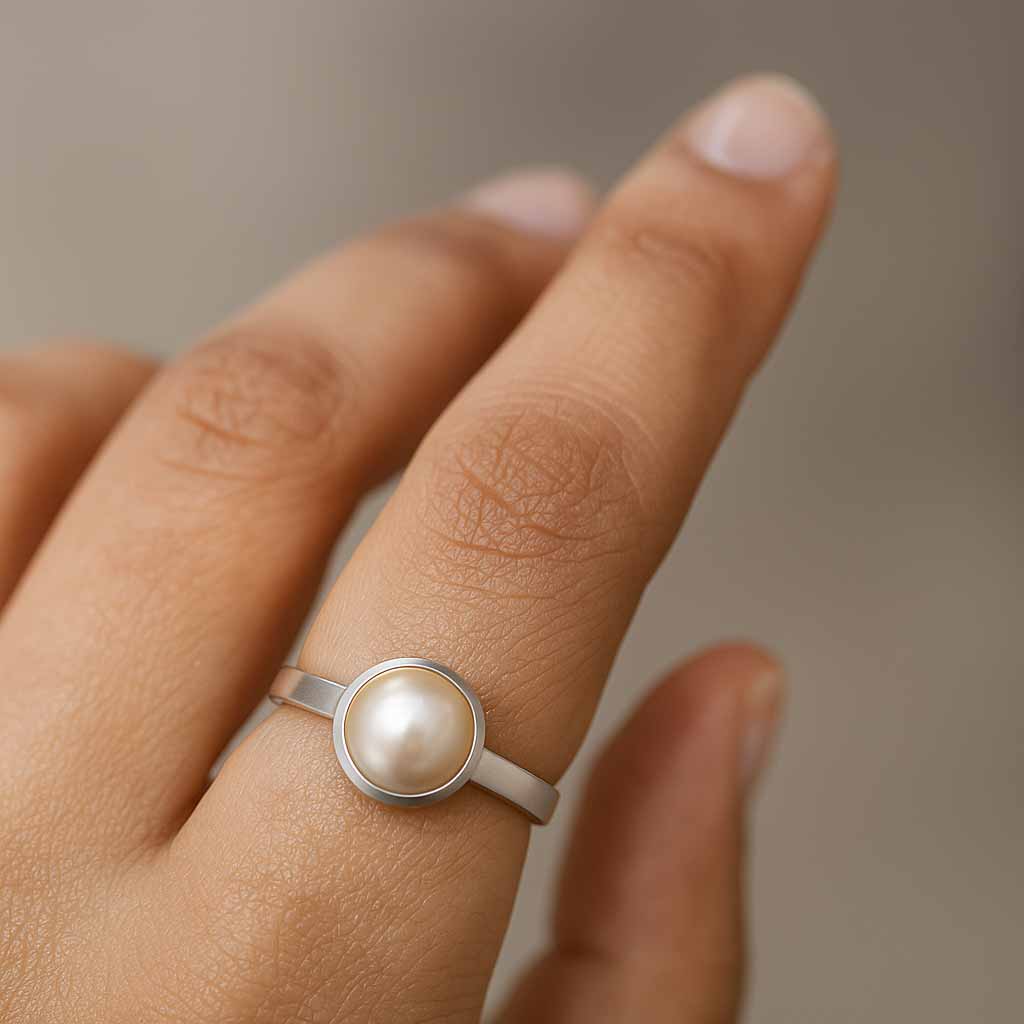 Stylish 925 Sterling Silver Pearl Gemstone Ring For Female
