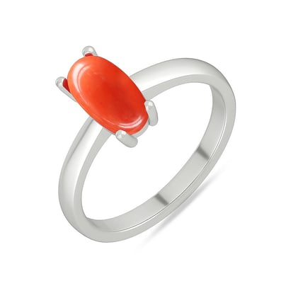 Stylish 925 Sterling Silver Red Coral Gemstone Ring For Female