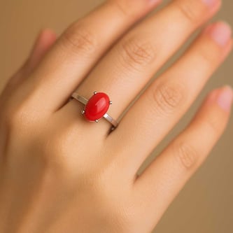 Stylish 925 Sterling Silver Red Coral Gemstone Ring For Female