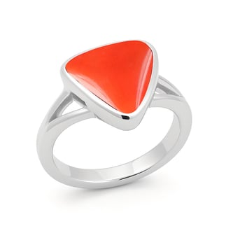 Stylish 925 Sterling Silver Triangle Red Coral Gemstone Ring For Female
