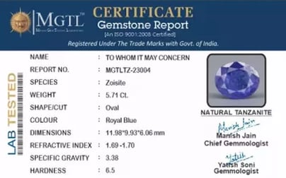 Tanzanite Gemstone - 5.71 Carat Prime Quality TZ-23004