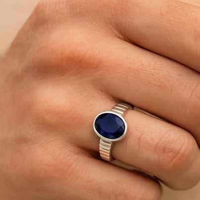 Timeless Classic Sterling Silver Blue Sapphire Gemstone Ring for Male