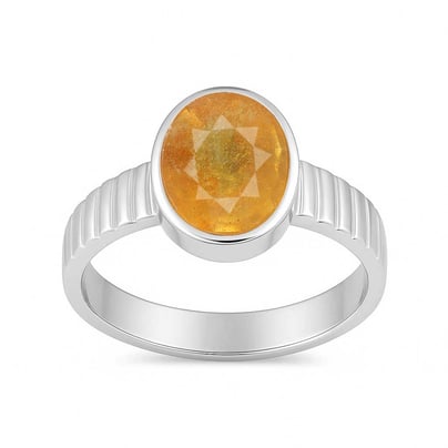 Timeless Classic Sterling Silver Yellow Sapphire Gemstone Ring for Male