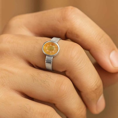 Timeless Classic Sterling Silver Yellow Sapphire Gemstone Ring for Male