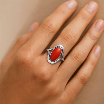Timeless Red Coral Stone Sterling Silver Ring for Women