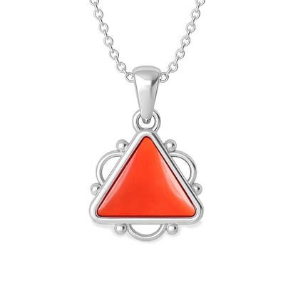 Timeless Sterling Silver Triangle Red Coral Pendant