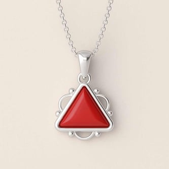 Timeless Sterling Silver Triangle Red Coral Pendant