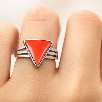 Timeless Triangle Red Coral Stone Sterling Silver Ring for Women