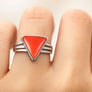 Timeless Triangle Red Coral Stone Sterling Silver Ring for Women