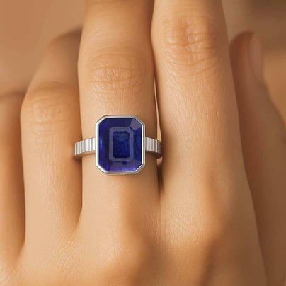 Traditional 925 Silver Blue Sapphire (Neelam) Ring for Women