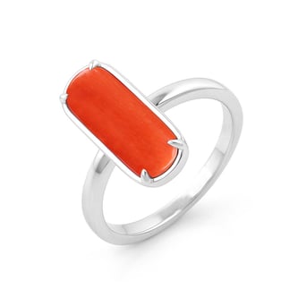 Traditional 925 Silver Red Coral (Moonga) Ring for Women