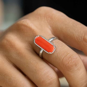 Traditional 925 Silver Red Coral (Moonga) Ring for Women